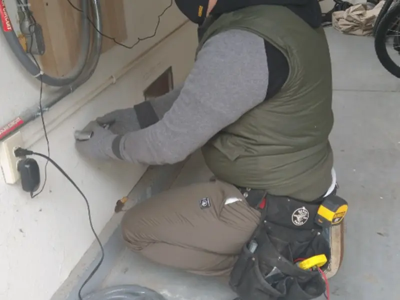 Electrician performing outlet wiring in a Lake Nacimiento garage